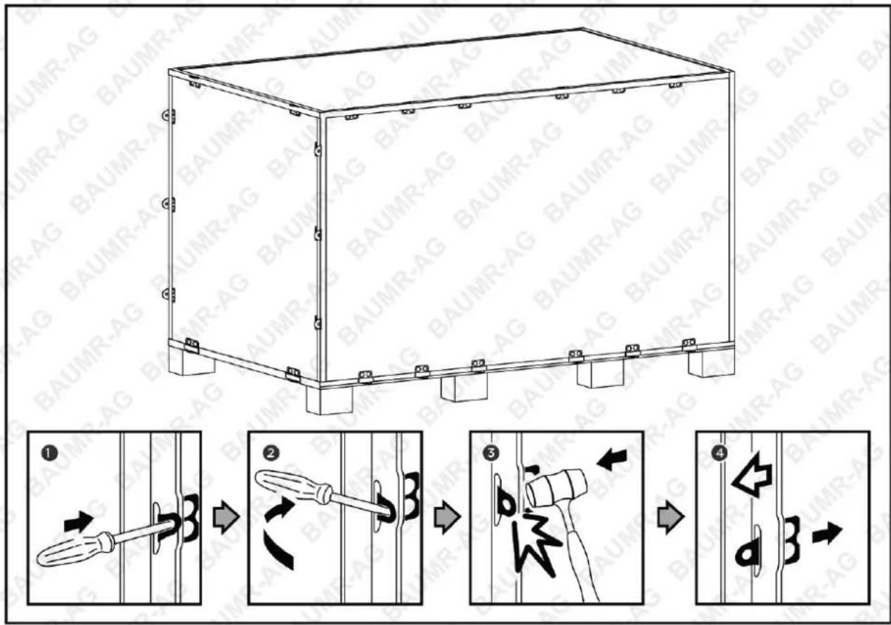 Technical diagram illustrating a mechanical assembly with four sequential steps and component identification, labeled with numbers 1 to 4.