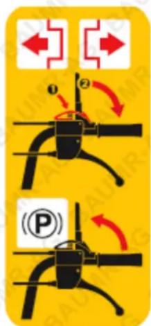 Diagram illustrating parking seat movement with directional arrows and a parking license symbol