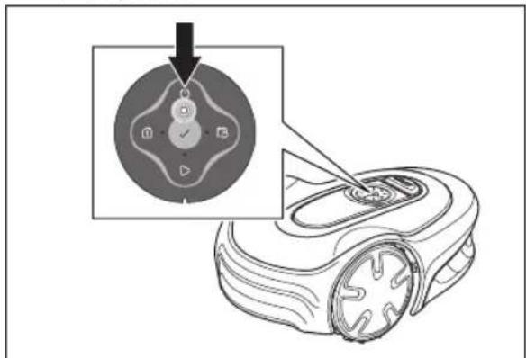 Diagram showing a robot's control panel with an inset highlighting the circular dial and key points, likely illustrating a mechanical or robotic operation.
