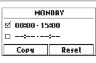 MONDAY ✓ 00:00 - 15:00 □ --:---:---: Copy Reset