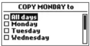 COPY MONDAY to □ All days □ Monday □ Tuesday □ Wednesday