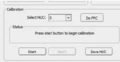 Calibration Select NUC: 0 Do FFC Status Press start button to begin calibration Start Abort Save NUC