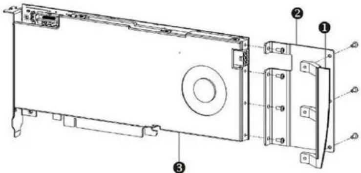 Technical diagram of a device rear panel with labeled components and exploded view