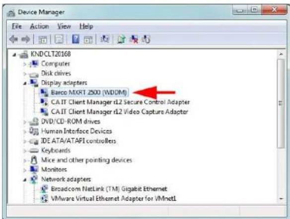 Device Manager File Action View Help KNDCLT20168 Computer Disk drives Display adapters Barco MXRT 2500 (WDDM) CAIT Client Manager r12 Secure Control Adapter CAIT Client Manager r12 Video Capture Adapter DVD/CD-ROM drives Human Interface Devices IDE ATA/ATAPI controllers Keyboards Mice and other pointing devices Monitors Network adapters Broadcom NetLink (TM) Gigabit Ethernet VMware Virtual Ethernet Adapter for VMnet1
