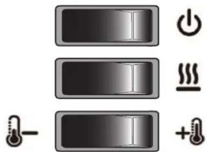 Diagram showing battery status indicators: battery, thermal, and heat symbols with corresponding icons.