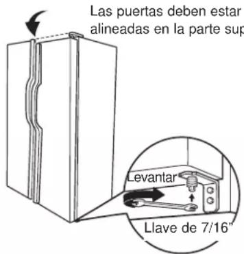 Las puertas deben estar alineadas en la parte sup Levantar Llave de 7/16"