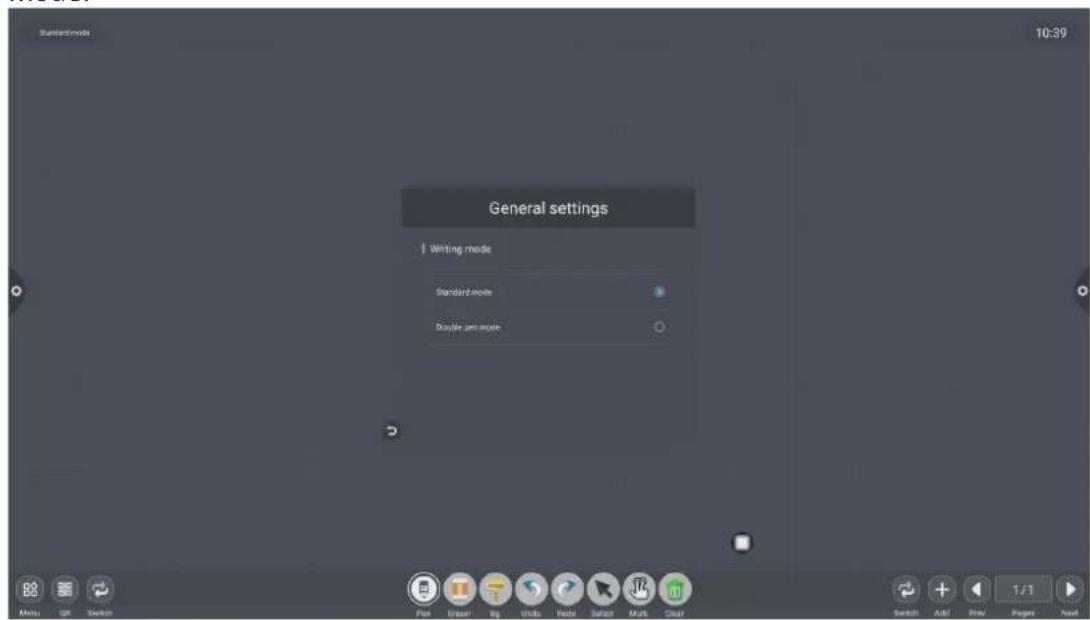 Standard mode 10:39 General settings Writing mode Standard mode Double pen mode Menu Edit View Pages Next