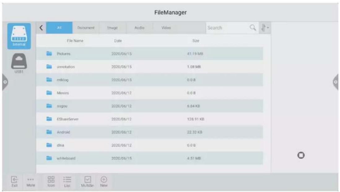 FileManager File Name Date Size Pictures 2020/06/15 41.19 MB annotation 2020/06/15 1.08 MB miklog 2020/06/15 0.0 B Movies 2020/06/12 0.0 B sogou 2020/06/12 6.84 KB EShareServer 2020/06/12 128.91 KB Android 2020/06/12 22.32 KB dina 2020/06/12 0.0 B whiteboard 2020/06/15 4.51 MB