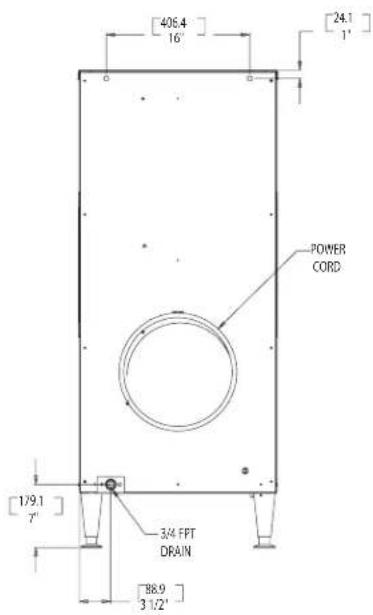 [406.4] 16' [24.1] 1' POWER CORD [1/9.1] 7' 3/4 FFT DRAIN [88.9] 3 1/2'