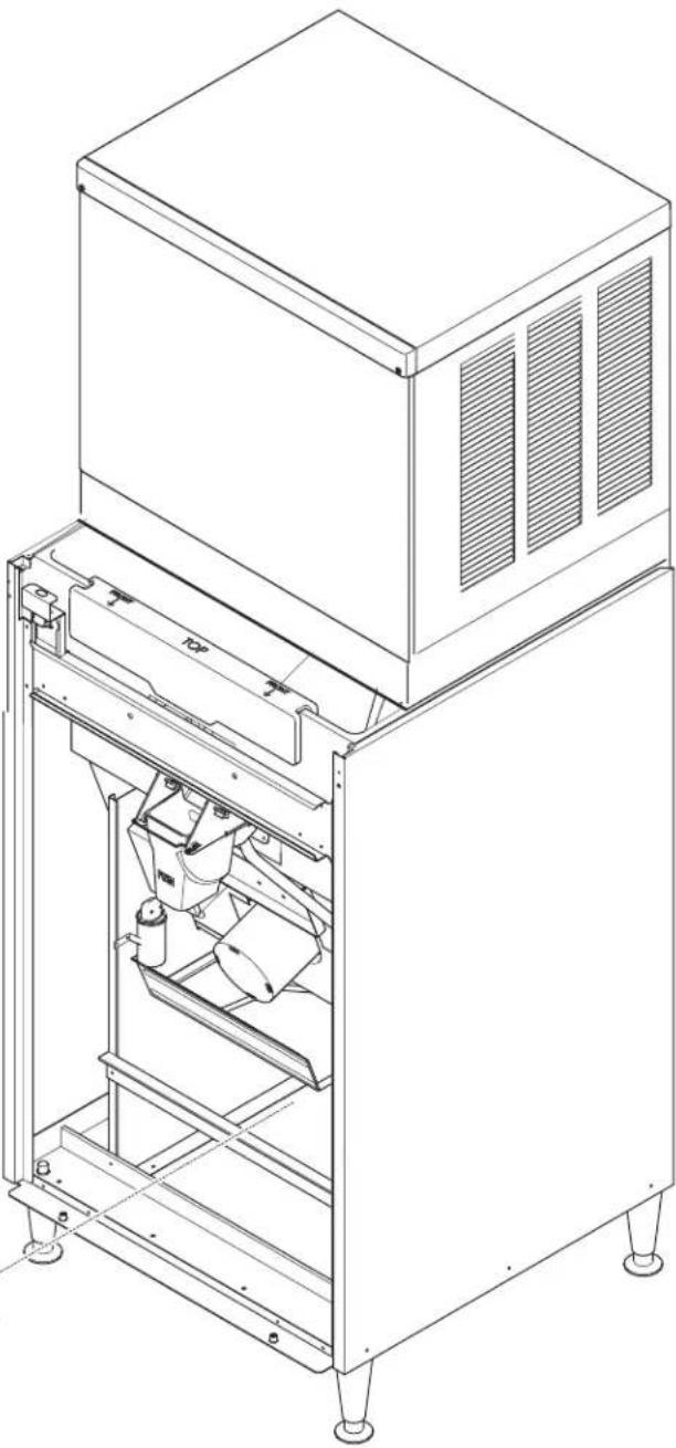 Technical line drawing of a mechanical device with internal components and mounting feet (no text or symbols)