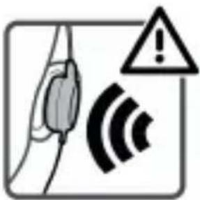 Warning symbol with warning sign, hand holding device, and Wi-Fi signal icon