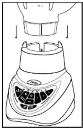 Diagram of a blender with labeled buttons and control panel, showing a top-down view of the lid and base.
