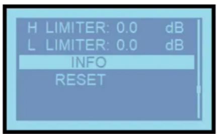 H LIMITER: 0.0 dB L LIMITER: 0.0 dB INFO RESET