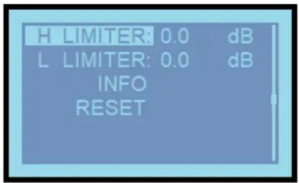 H LIMITER: 0.0 dB L LIMITER: 0.0 dB INFO RESET