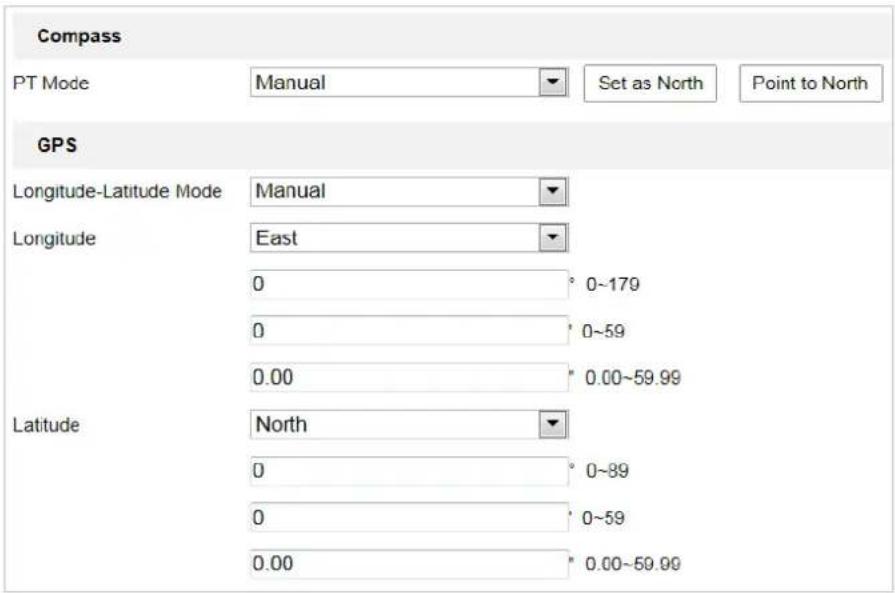Compass PT Mode Manual Set as North Point to North GPS Longitude-Latitude Mode Manual Longitude East 0 0~179 0 0~59 0.00 0.00~59.99 Latitude North 0 0~89 0 0~59 0.00 0.00~59.99