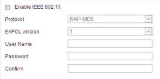Enable IEEE 802.1X Protocol EAP-MD5 EAPOL version 1 User Name Password Confirm