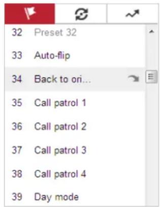 32 Preset 32 33 Auto-flip 34 Back to ori... 35 Call patrol 1 36 Call patrol 2 37 Call patrol 3 38 Call patrol 4 39 Day mode