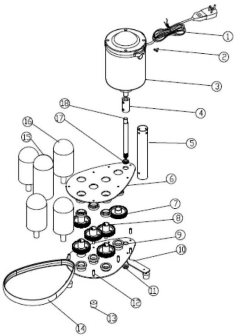 Exploded view diagram of a mechanical assembly with numbered parts for identification
