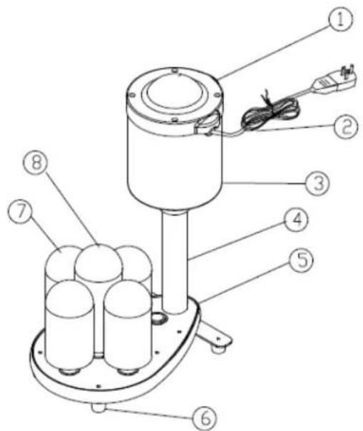 Technical diagram of a mechanical device with numbered components and labeled parts