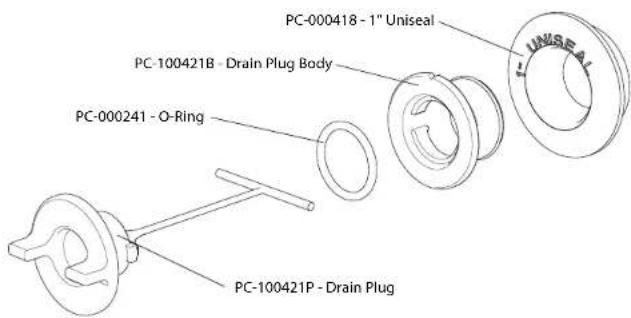 PC-000418 - 1" Uniseal PC-100421B - Drain Plug Body PC-000241 - O-Ring PC-100421P - Drain Plug