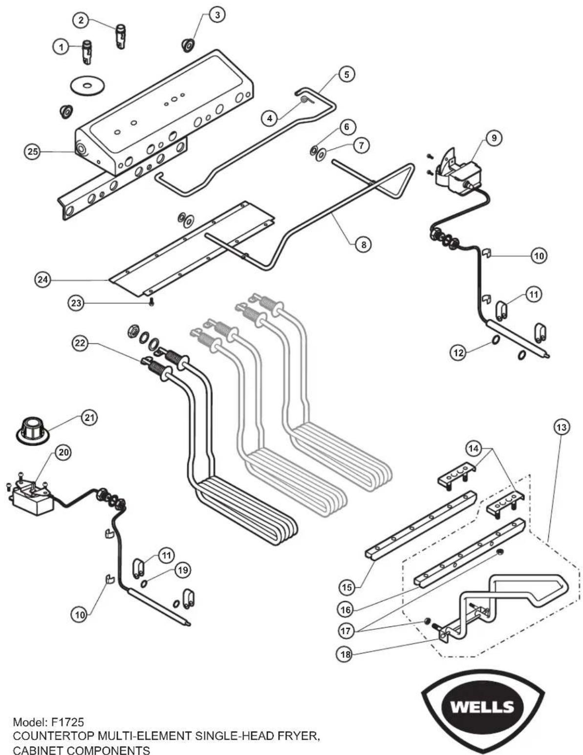 Model: F1725 COUNTERTOP MULTI-ELEMENT SINGLE-HEAD FRYER, CABINET COMPONENTS