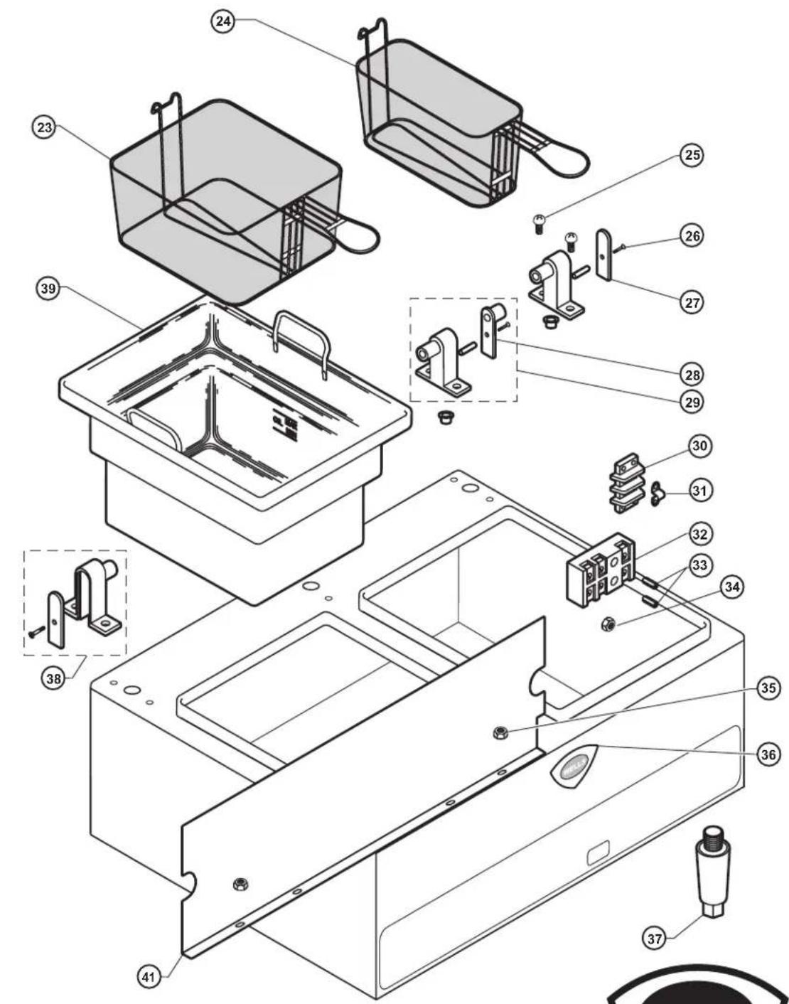 Exploded view diagram of a refrigerator internal components with numbered parts for identification