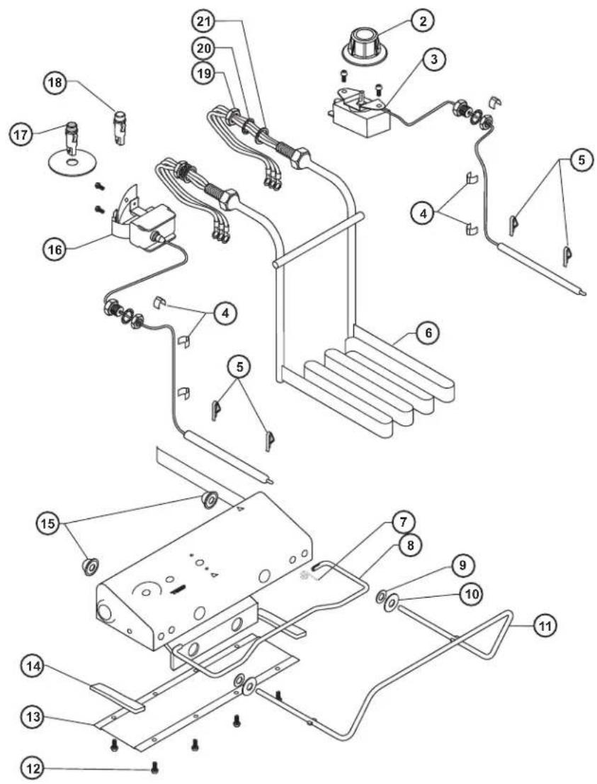 Exploded view diagram of a device with numbered parts for identification and assembly reference.