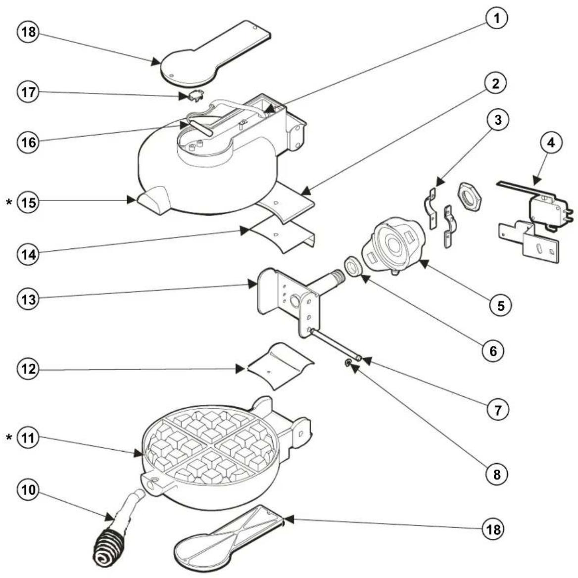 Exploded diagram of a washing machine with numbered parts for identification