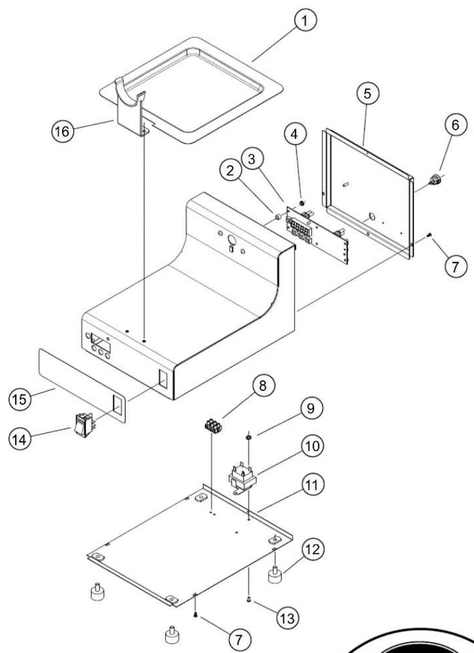 Exploded view diagram of a device with numbered parts for identification