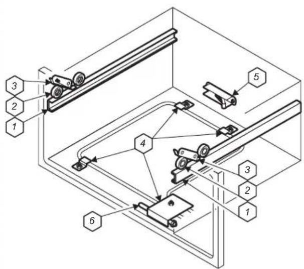 Technical diagram of a mechanical assembly with numbered components and labeled parts