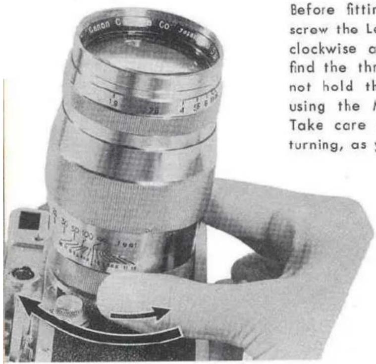 Before fitting screw the Le clockwise a find the thr not hold th using the M Take care turning, as y
