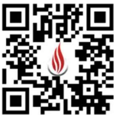 QR code with a red flame logo in the center, likely linking to a digital resource or website.