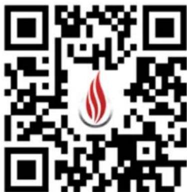 QR code with a red flame logo in the center, likely linking to a digital resource or website.