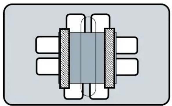Pure mechanical cross-section diagram without any text, numbers, or symbols