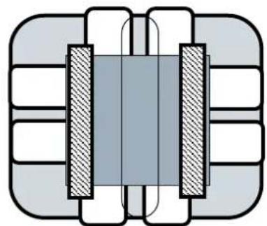 Pure mechanical cross-section diagram without any text, numbers, or symbols