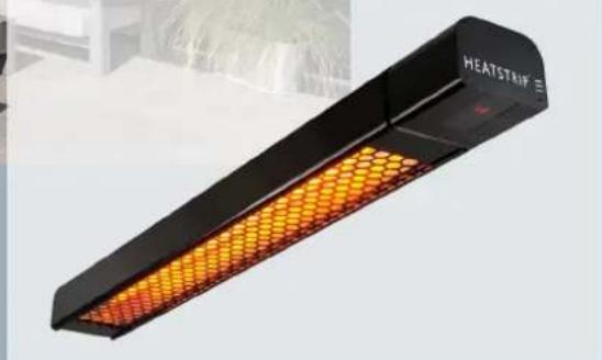 Exterior view of a black heat strip heating element with orange LED array (no text or symbols visible)