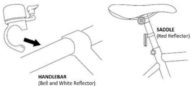 HANDLEBAR (Bell and White Reflector) SADDLE (Red Reflector)