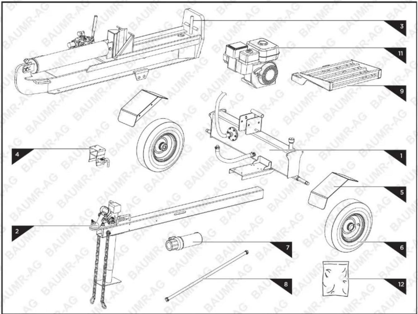 Technical diagram of industrial machinery with numbered components and assembly details