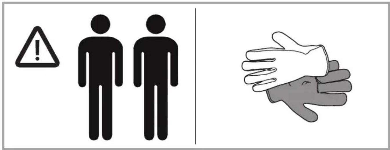 Warning sign and hand gesture illustration showing a warning symbol and a handshake with a hand