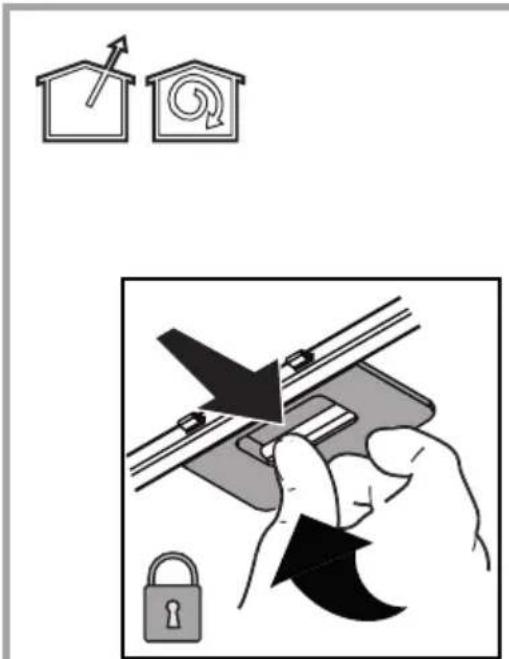 Diagram illustrating a door lock operation with icons for house, lock, and lock switch mechanism