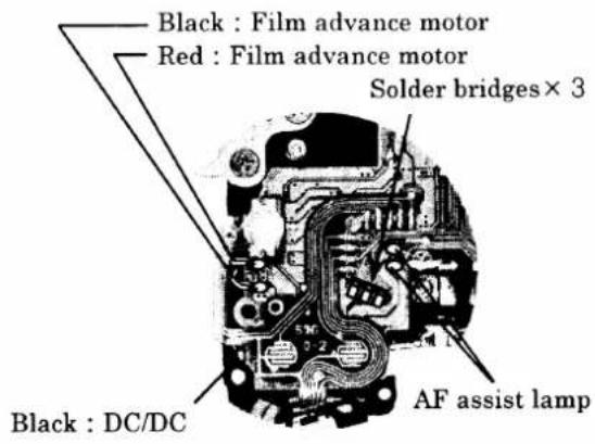 Black : Film advance motor Red : Film advance motor Solder bridges × 3 Black : DC/DC AF assist lamp
