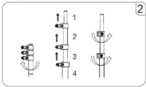 Diagram showing four mechanical or electrical component configurations with numbered labels and directional arrows indicating movement or force.