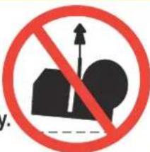 Prohibition sign with red circle and black pictogram, featuring upward arrow and circular shape