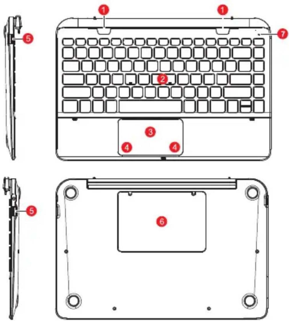 Laptop keyboard diagram with numbered component labels for assembly or repair reference