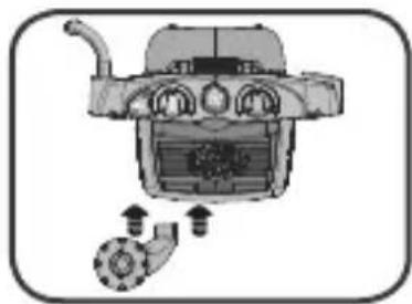 Diagram of a mechanical device with internal components and fluid flow indicators (no text or labels)