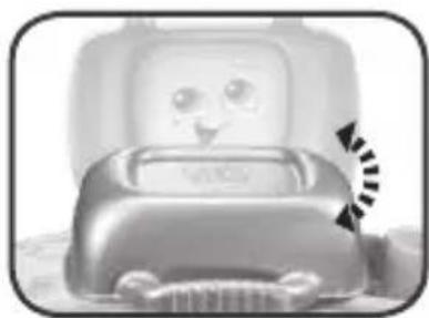 Close-up of a cartoon-style computer mouse with a smiling face and a black arrow indicating rotation (no text or symbols)