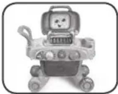 Illustration of a cartoon-style robot with a face mask and wheels (no text or symbols)