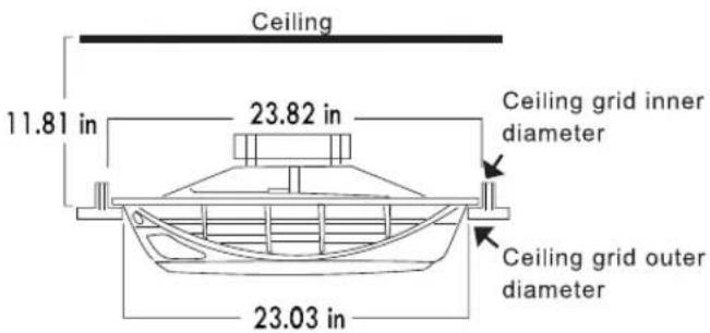 Ceiling 11.81 in 23.82 in Ceiling grid inner diameter Ceiling grid outer diameter 23.03 in