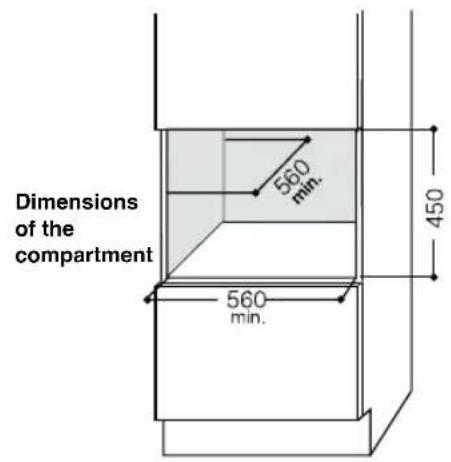 Dimensions of the compartment 560 min. 560 min. 450