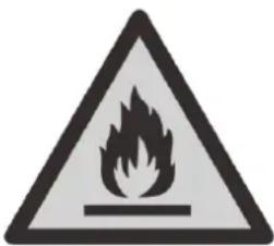 Warning sign depicting a flame symbol with hazard symbol inside a triangle